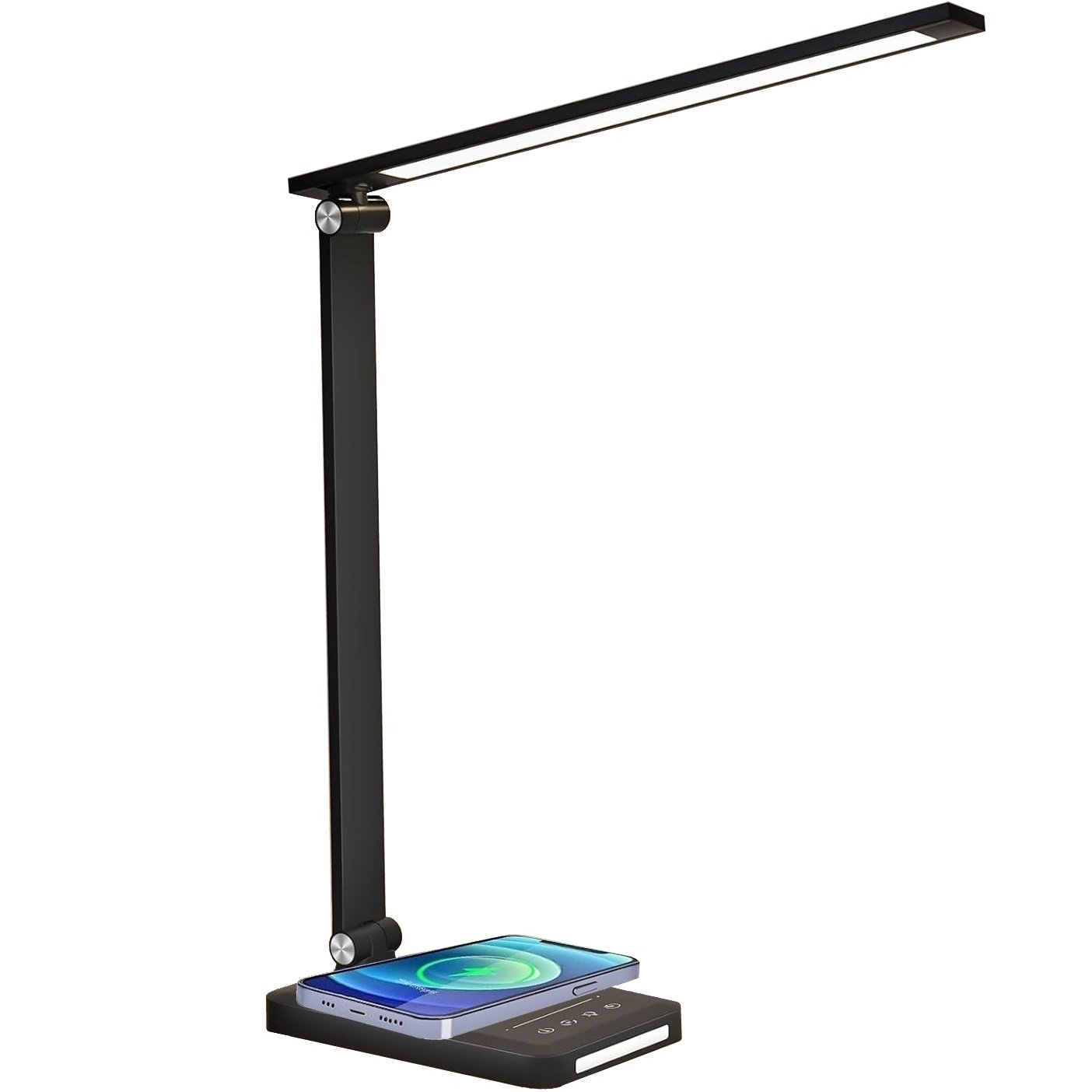 Stalinis LED šviestuvas G.LUX Gd-Simo-T Black, 6W, 500 lm, 5 spalvų režimai: 3000K-6500K, USB mobilusis įkrovimas 5V/1A, belaidis mobilusis įkrovimas 5W