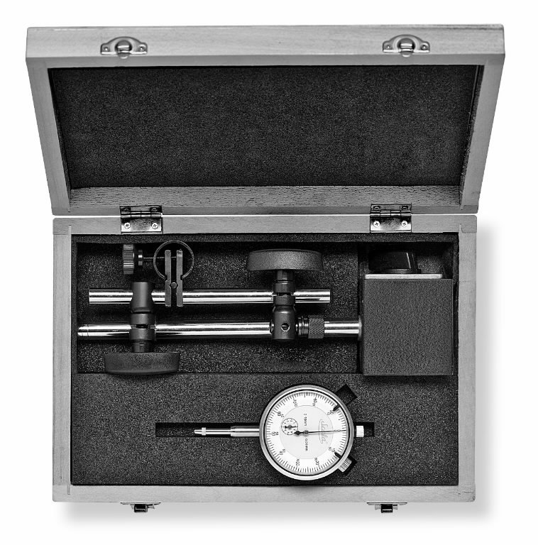 Indikatorius SCALA, 10mm/0,01mm su stoveliu, 275 komplektas