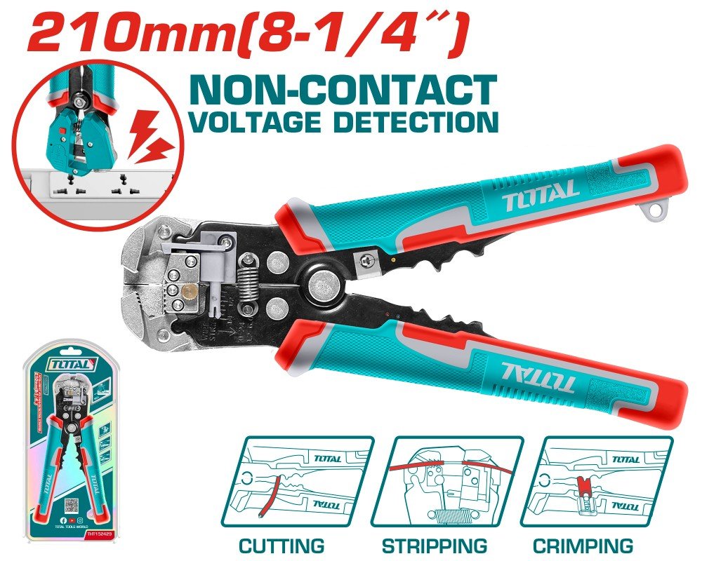 Automatinės izoliacijos nuėmimo replės TOTAL, išmanusis įtampos aptikimas, 0.2-6 mm2, 210 mm, THT152429