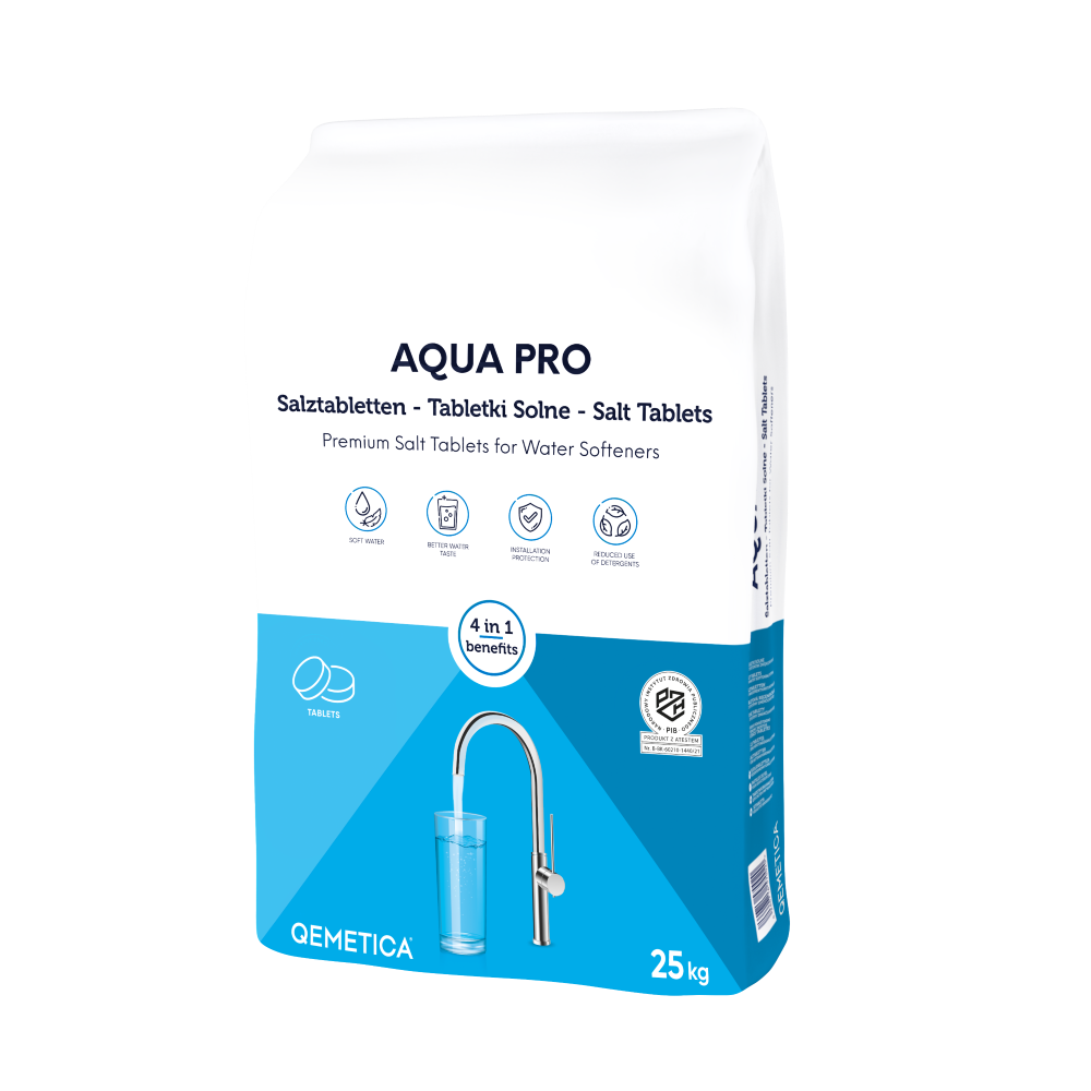 Druska QEMETICA Aqua Pro, 25 kg, tabletės vandens minkštinimo filtrams 