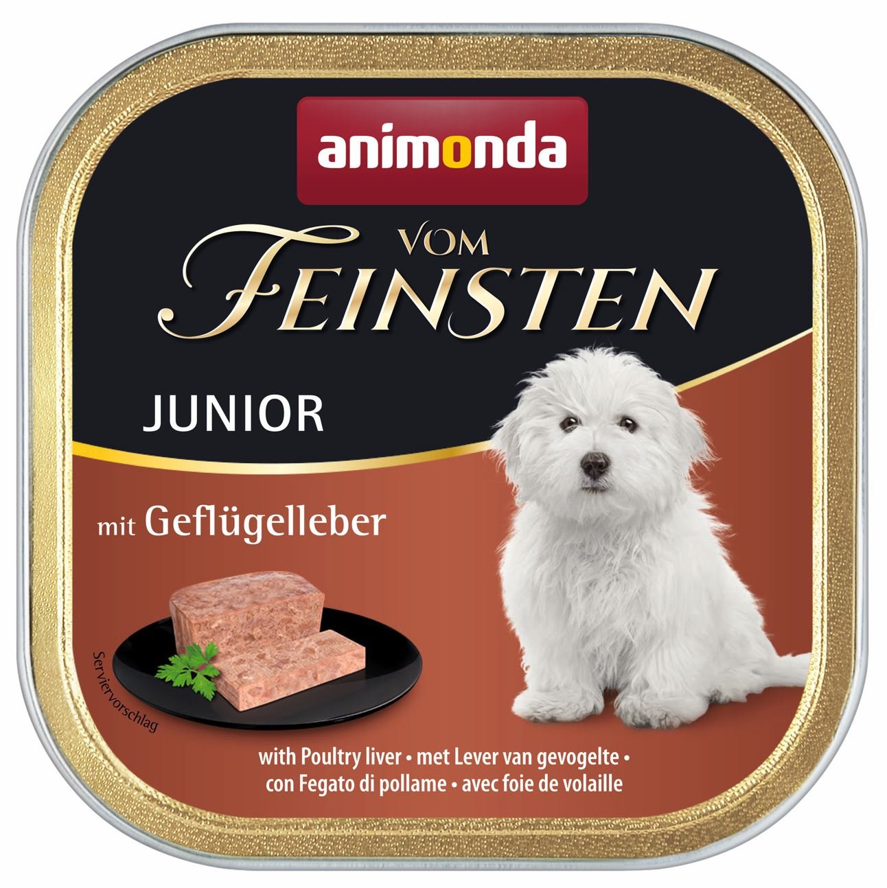 Konservuotas šunų ėdalas VOM FEINSTEN Junior, jauniems šunims su paukštienos kepenėlėmis, 150g