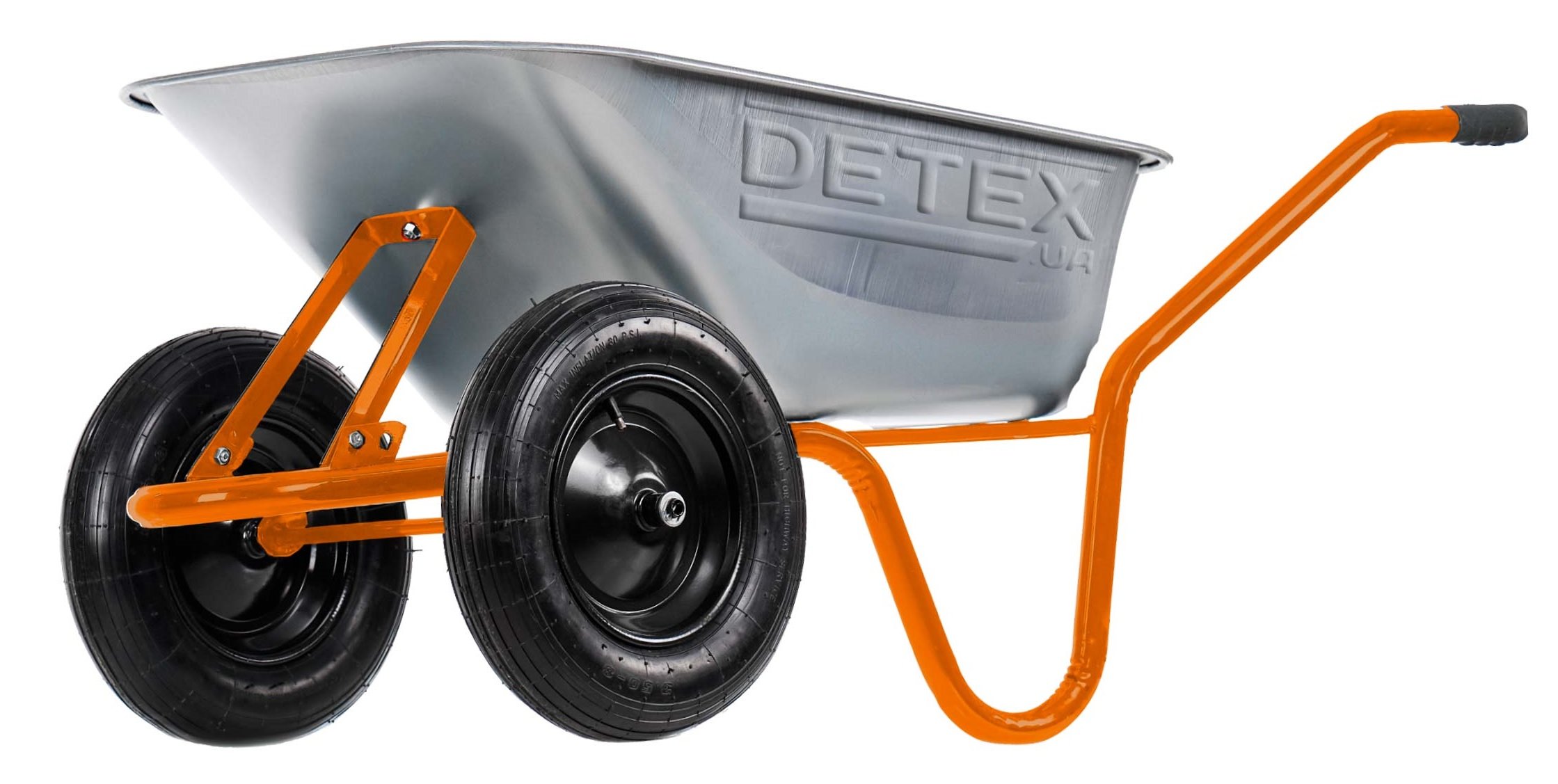 Statybinis karutis DETEX D12, 100 l, iki 200 kg, cinkuotas, 2 pripučiami ratai 3,50"x 8"