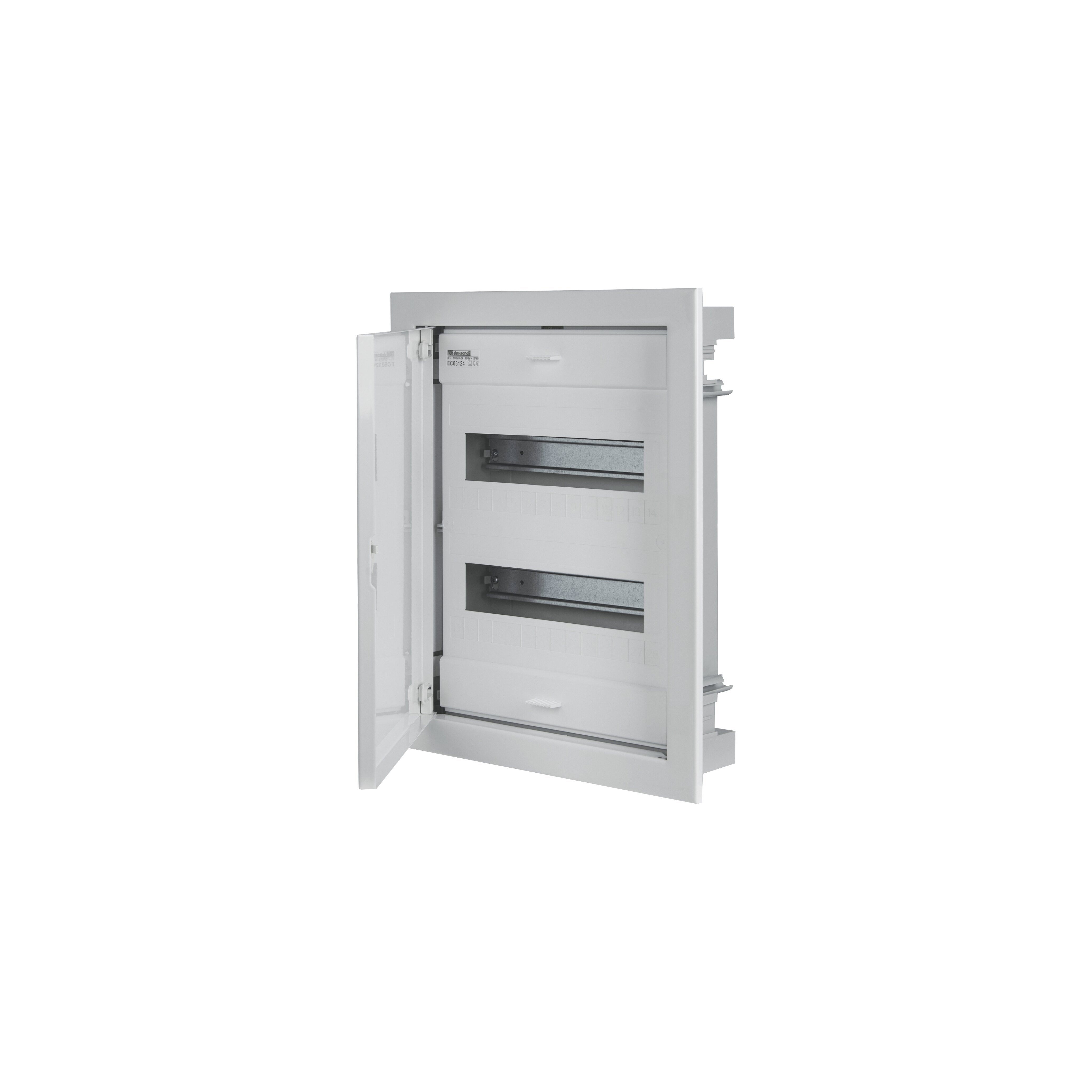 Automatinių išjungiklių skydelis ELETTROCANALI EC63124, 24-modulių, įleidžiamas, IP40, metalinės durelės, 93x368x443 mm, baltos sp.