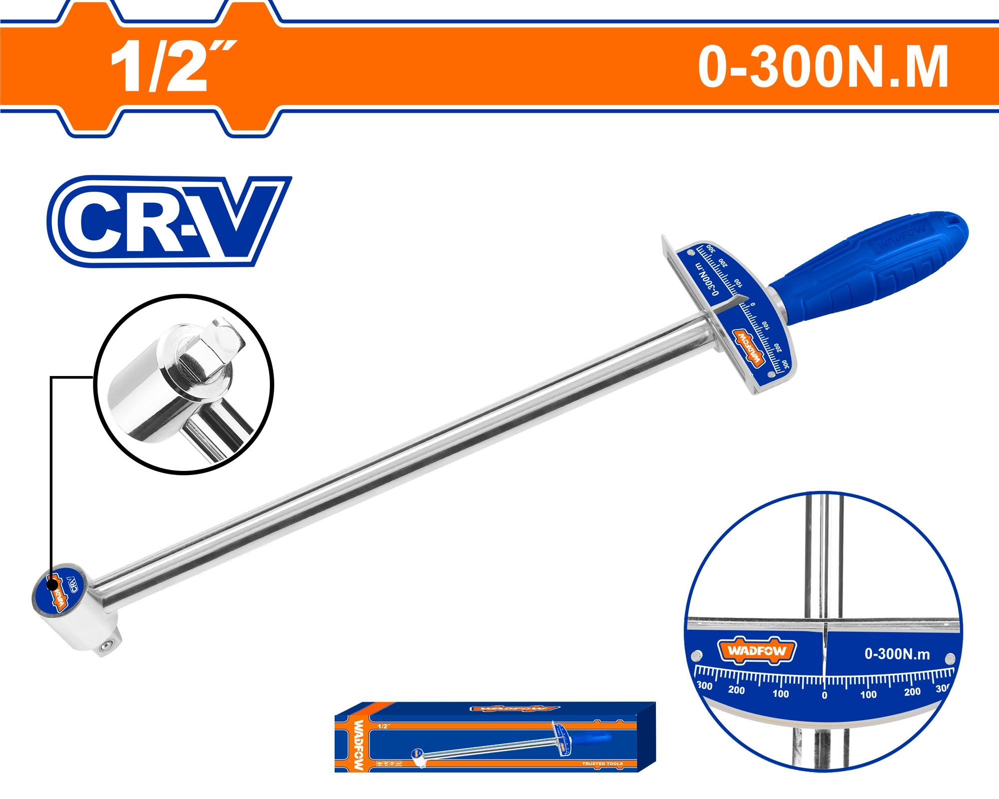 Dinamometrinis raktas WADFOW, Cr-V, 1/2”, 0-300 N.m, WSA8101