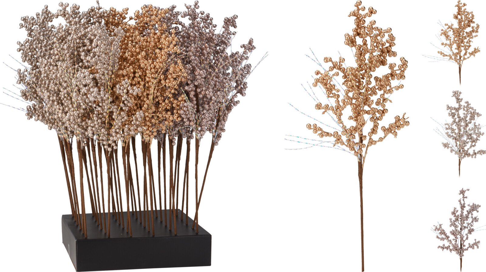 Kalėdinė dekoracija Šakelė su uogomis, metalinis paviršius, 3 skirtingos sp., 20 x 5 x 60 cm