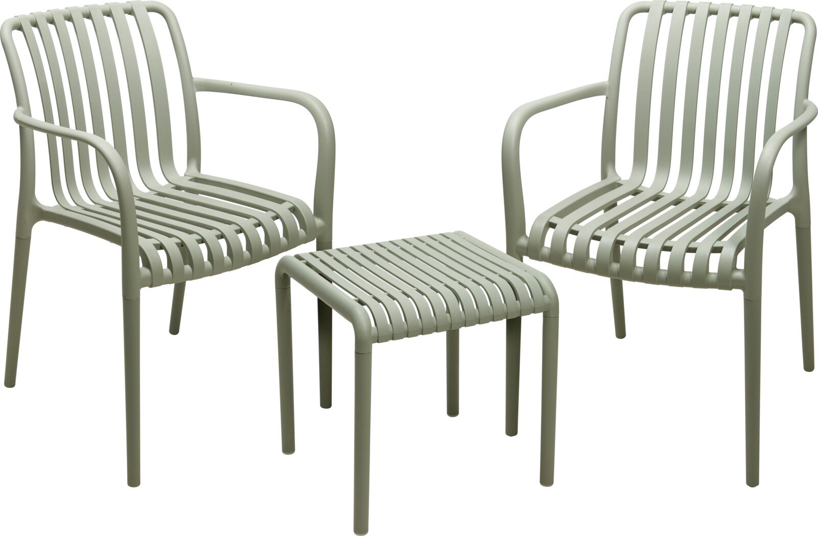 Plastikinis sodo baldų komplektas, staliukas 45 x 45 x 48 cm, 2 kėdės 56 x 55 x 81 cm, spalva žalia