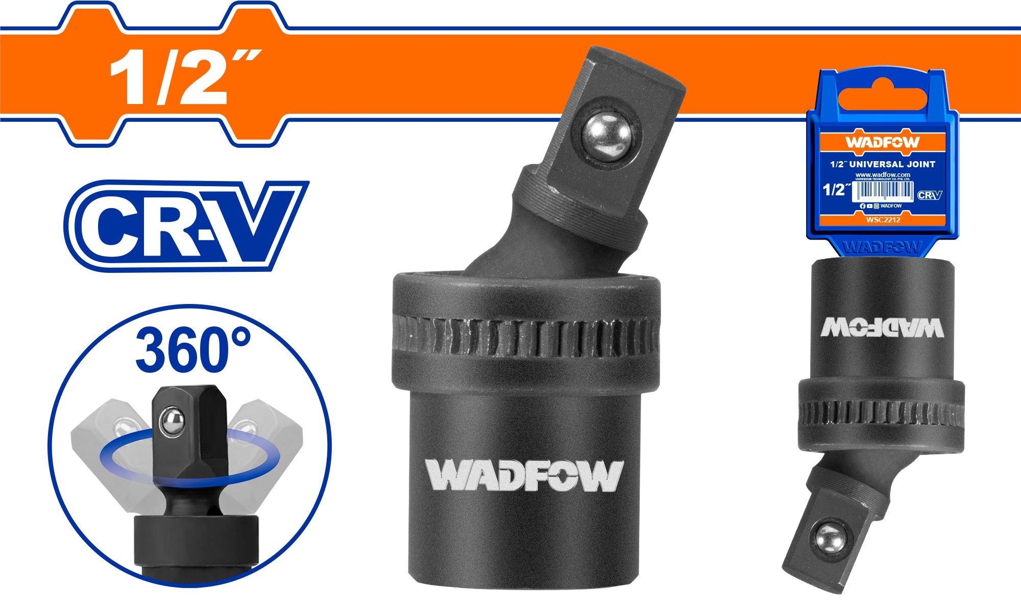 Perėjimas šarnyrinis / lanksčioji jungė WADFOW, smūginis, 1/2", Cr-V, WMS4212