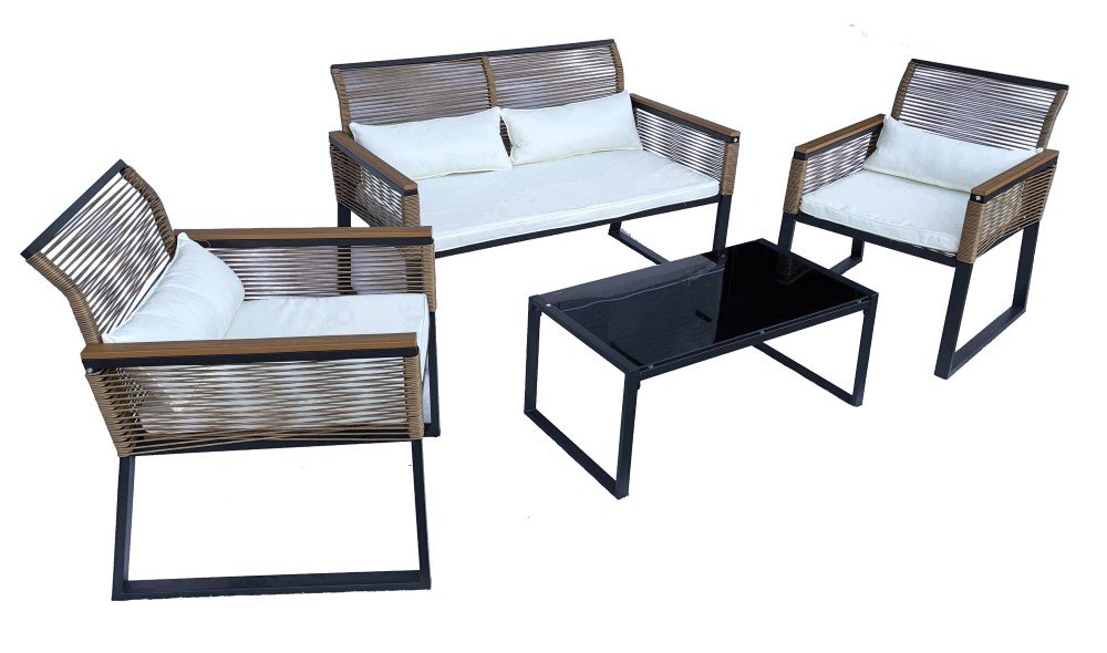 Sodo baldų komplektas NOVELLY HOME, dvivietė sofa, 2 foteliai, stiklinis stalas, Aragon YH-416