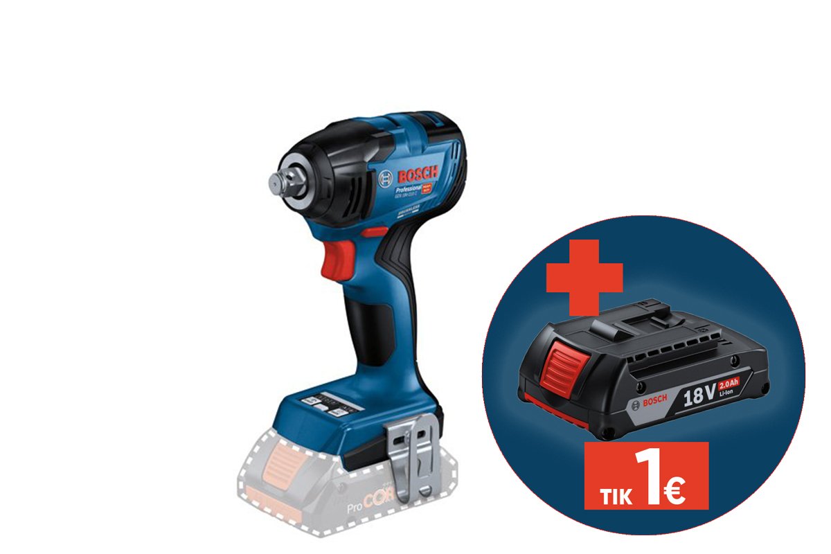 Akumuliatorinis smūginis veržliasukis BOSCH Professional GDS, 18V-210 C SOLO, sukimo momentas 90-160-210 Nm, 1/2" griebtuvas, 06019J0300, be akumuliatoriaus ir kroviklio