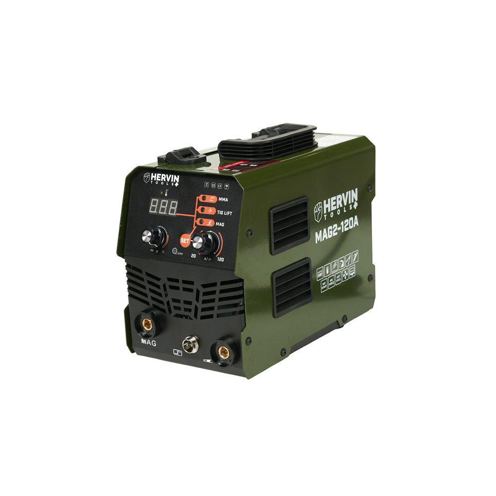 Suvirinimo aparatas HERVIN TOOLS+, 3in1, 20-120 A, Ø1,6-3,2 mm, 5 kW, LCD ekranas, MAG2-120A