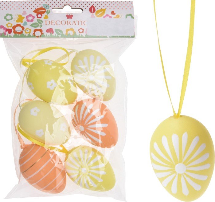 Velykiniai pakabinami margučiai, 6 cm, 6 vnt., 2 skirtingos sp.