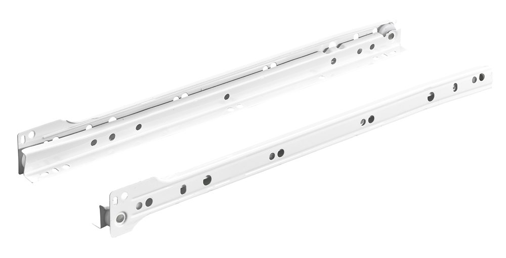Stalčių bėgeliai, ritin., dalin. Ištr. HETTICH, 400mm, 12kg, baltos sp., 9240424