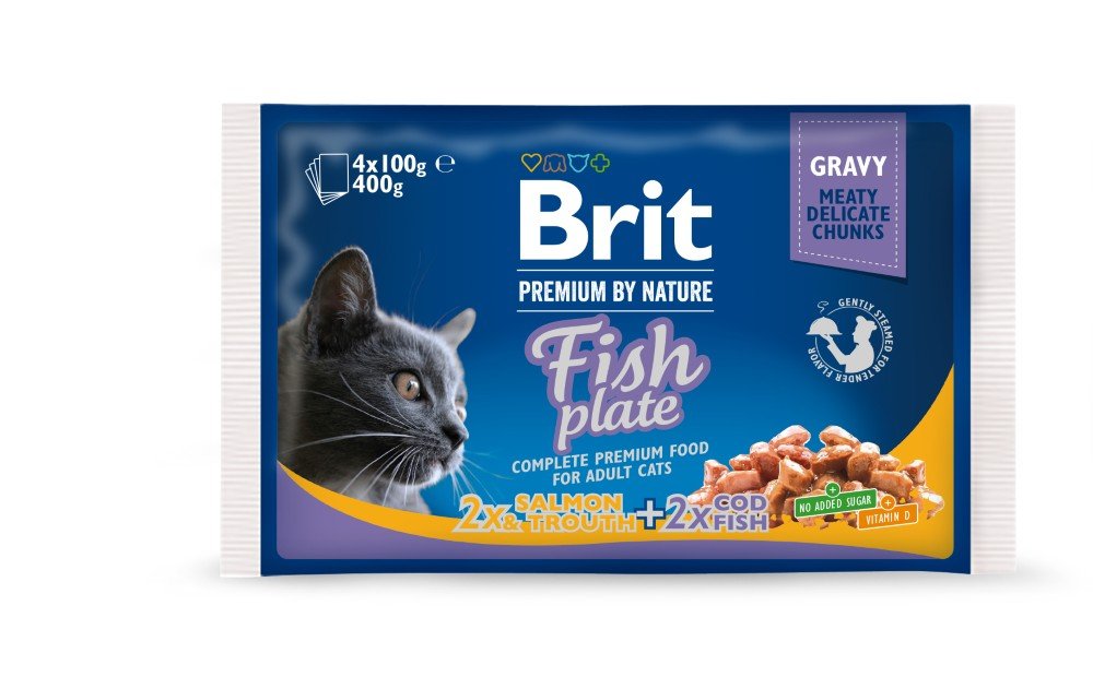 Konservuotas kačių ėdalas Brit Premium, su žuvumi, 4x100g