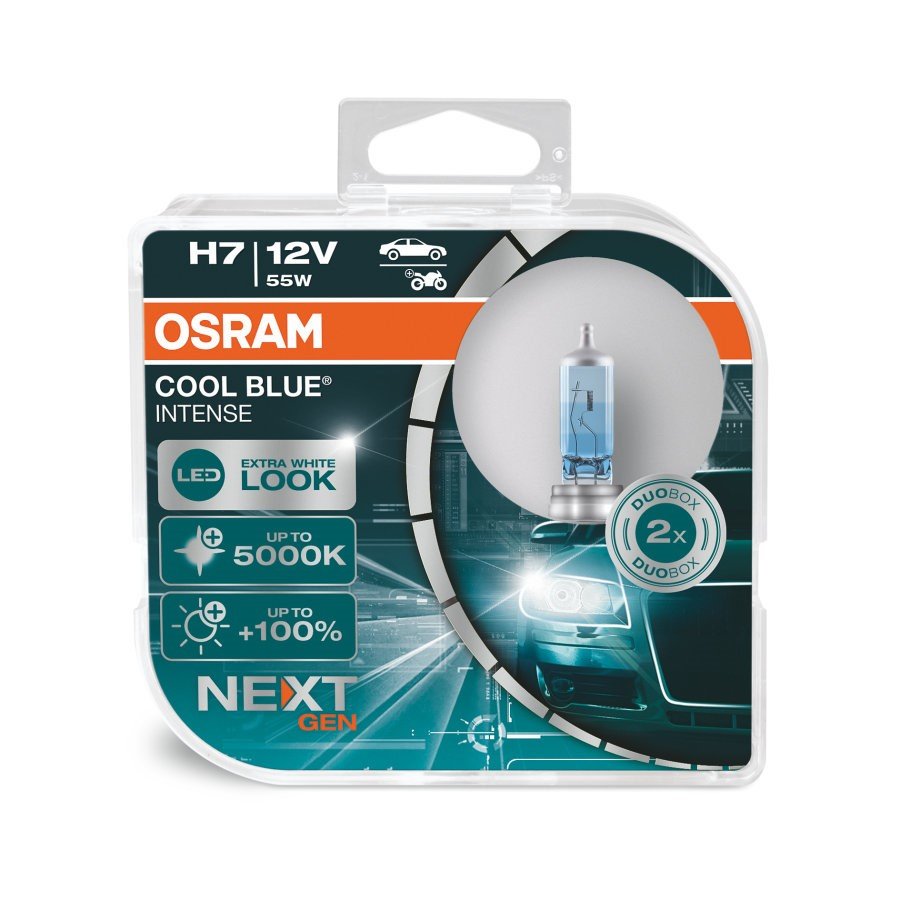 Automobilinė lemputė OSRAM Cool Blue Intense, H7, NEXT GEN 5000K 55W 12V, PX26D, 2 vnt