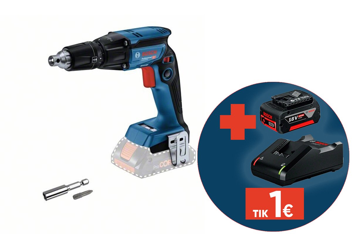 Akumuliatorinis gipso varžtų suktuvas BOSCH Professional GTB, 18V-45 SOLO, sukimo momentas 6 Nm, HEX 1/4" griebtuvas, 06019K7000, be akumuliatoriaus ir kroviklio