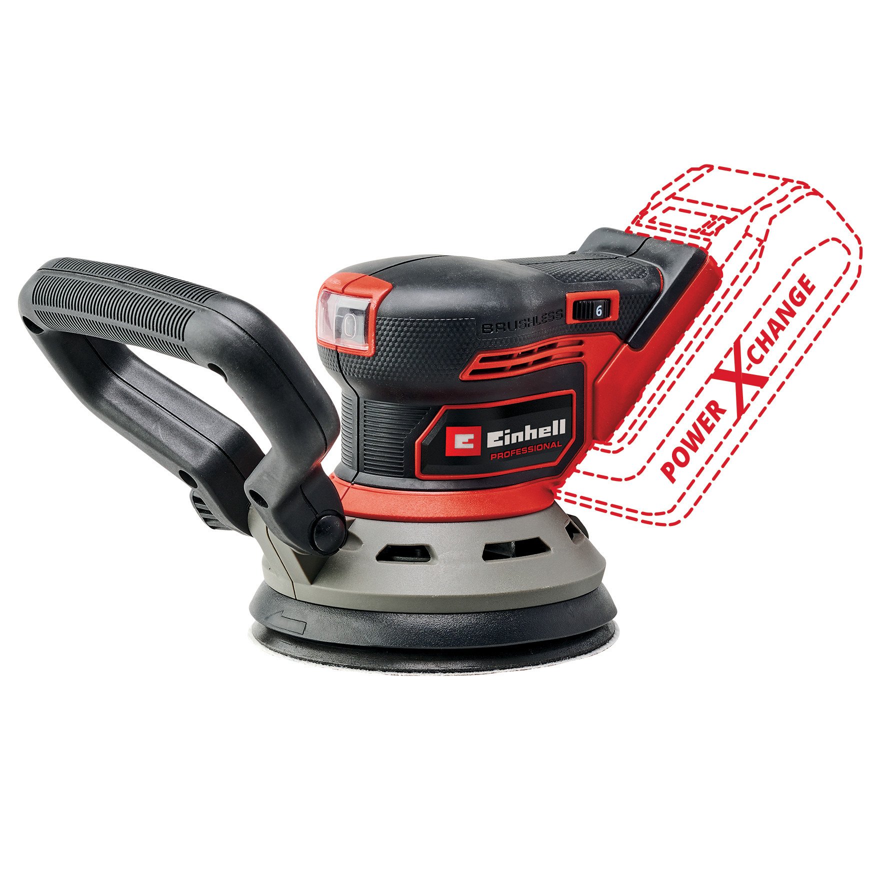 Akumuliatorinis ekscentrinis šlifuoklis EINHELL TP-RS 18/32 Li BL - Solo, 18 V, bešepetėlis variklis, šlifavimo pado skersmuo 125 mm, be akumuliatorių ir kroviklio