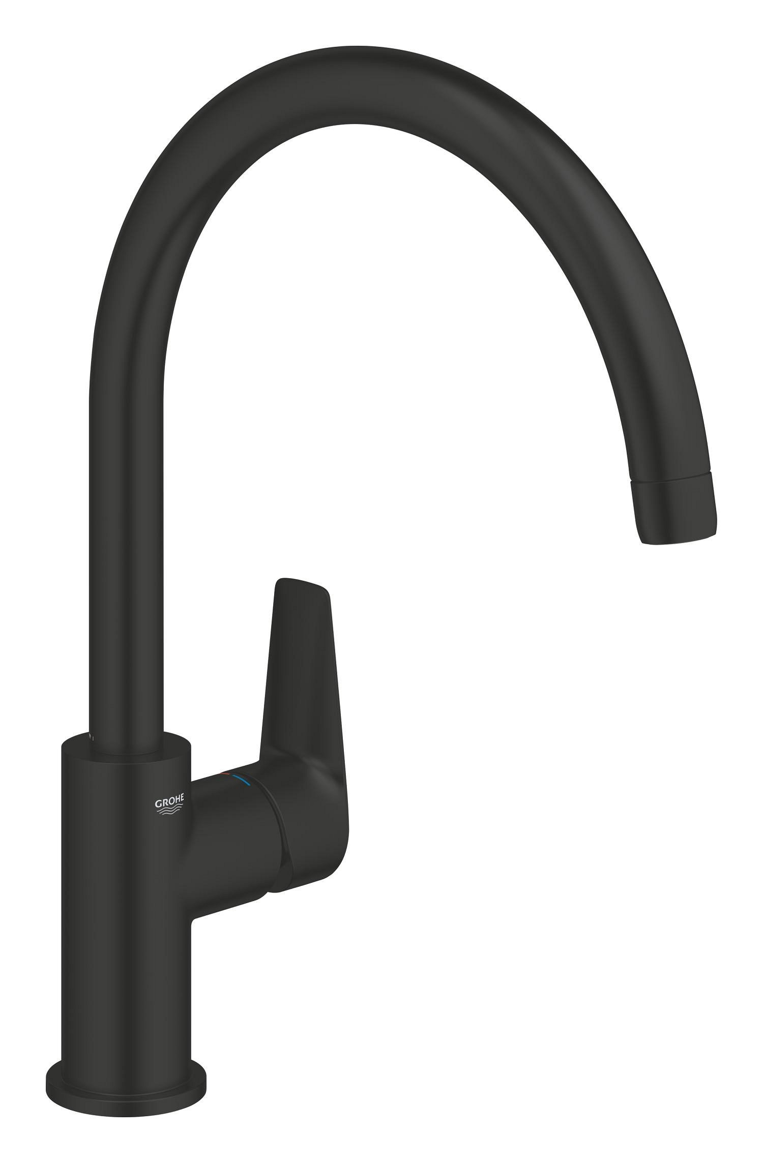 Plautuvės maišytuvas GROHE QUICKFIX START EDGE, su C-formos snapu, 360° pasukimo kampu, juodos matinės spalvos, 313692431