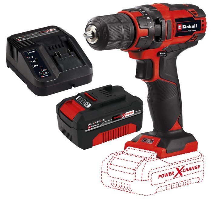Akumuliatorinis gręžtuvas EINHELL TC-CD 18/35 Li-Kit, 1x 4,0 Ah kumuliatorius ir kroviklis, maks. sukimo momentas 35 Nm