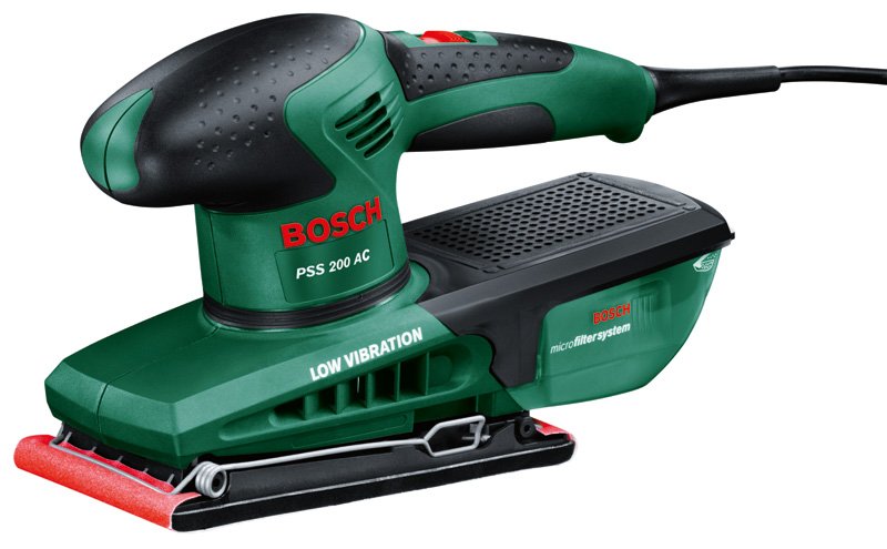 Elektrinis vibracinis šlifuoklis BOSCH Green PSS 200 AC, galia 200 W, šlifavimo popieriaus matmenys 93х230 mm