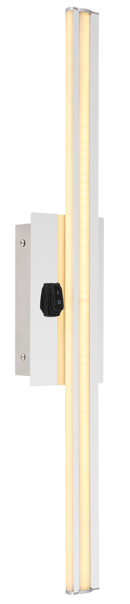Sieninis veidrodžių ir paveikslų šviestuvas GLOBO Viggo, 18W, 230V, 2070 lm, 3000K, IP44, su jungikliu, metalinis, matinis, chromo, baltos sp. 610 x 100 x 62 mm, 41499C
