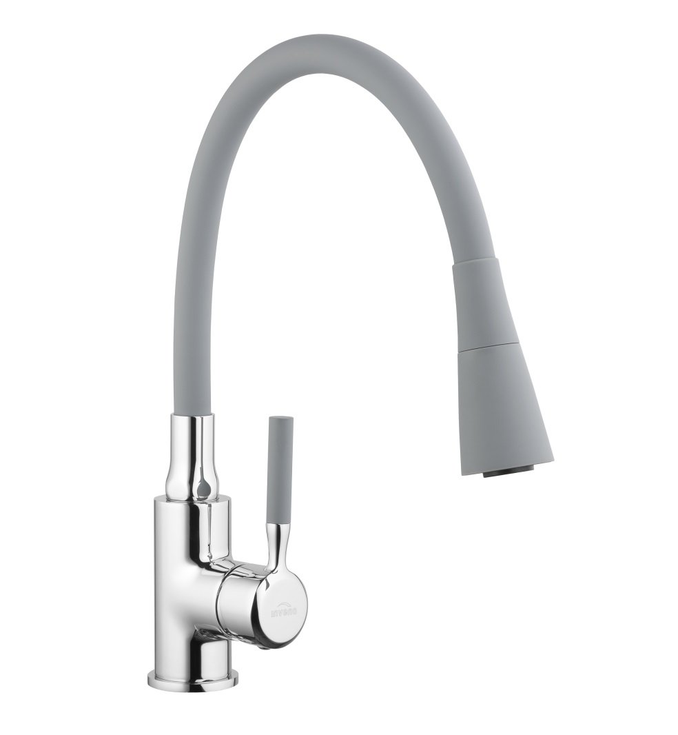 Plautuvės maišytuvas INVENA POGO, lanksčiu snapu, spl. pilka, BZ-80-L05-L