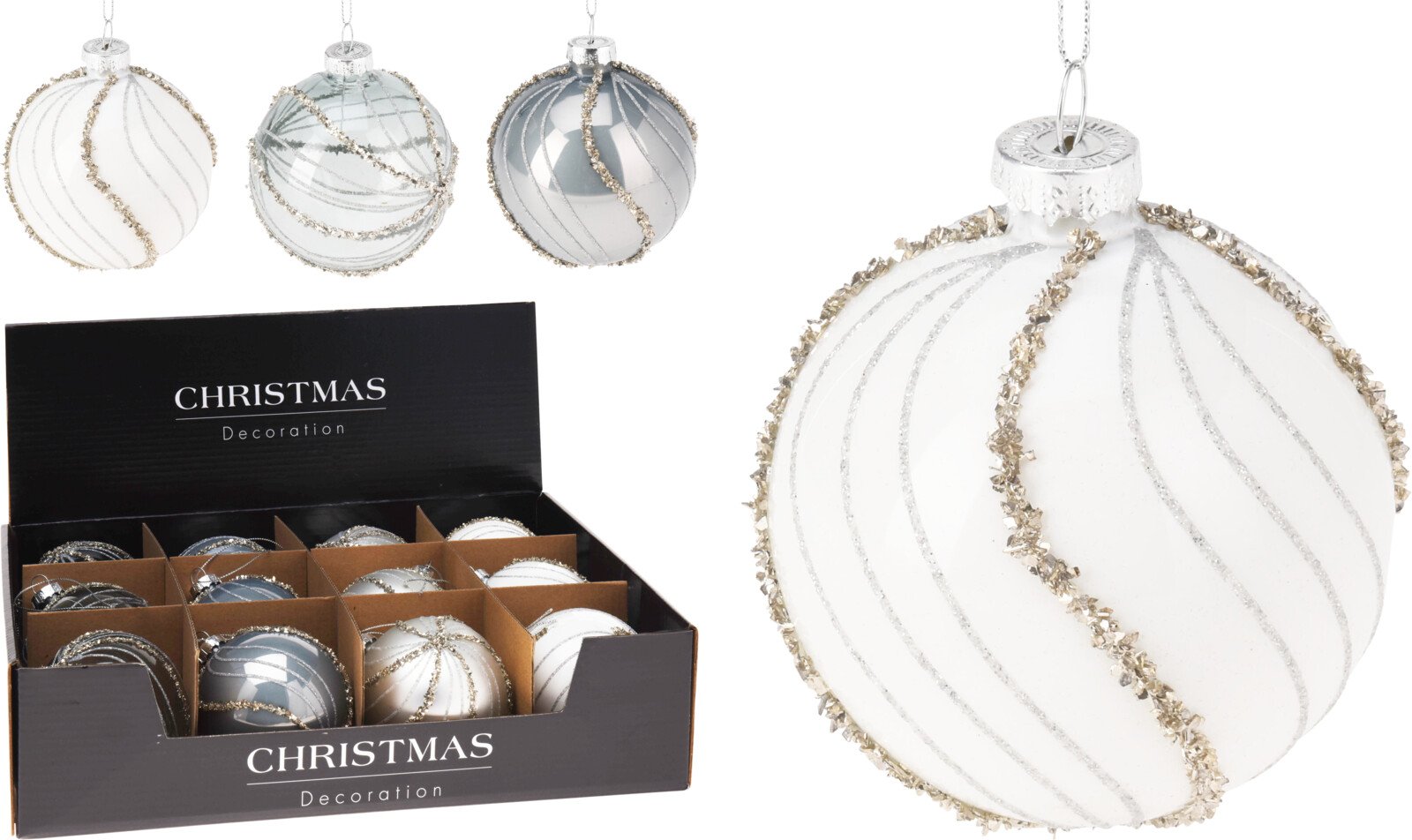 Eglutės žaisliukas, įv. formų, baltos ir melsvos sp., skersmuo 80 mm