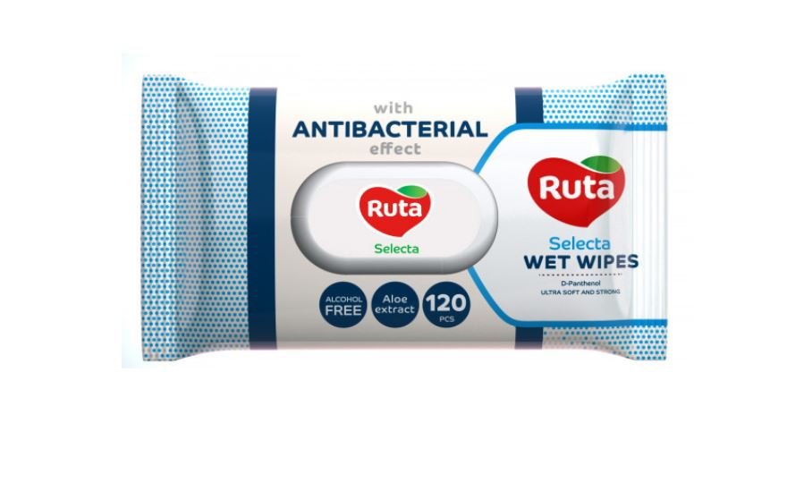 Drėgnos servetėlės RUTA Selecta, antibakt., 120 vnt.