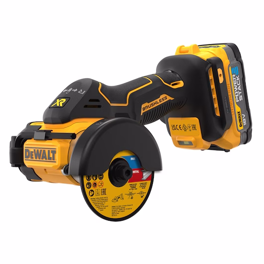 Akumuliatorinis mini diskinis pjūklas DEWALT DCS438E2T-QW, 18 V, be akumuliatorių ir kroviklio