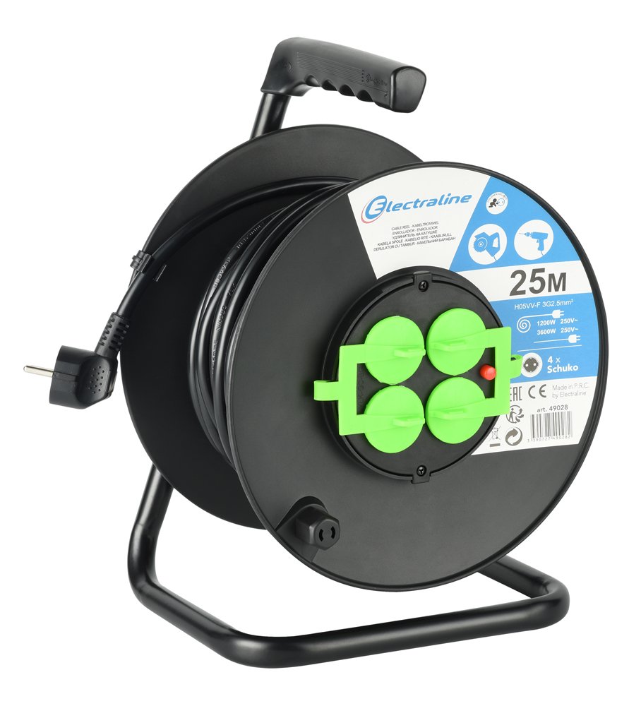 Ilgiklis ritė ELECTRALINE, 4 lizdas su dangteliu., 25 m, su įž., 3 x 2,5, H05-VVF 49028