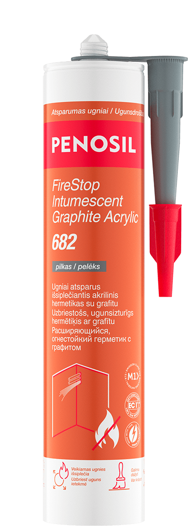 Akrilinis hermetikas su grafitu PENOSIL FireStop Intumescent Graphite Acrylic 682, pilkas, 300 ml