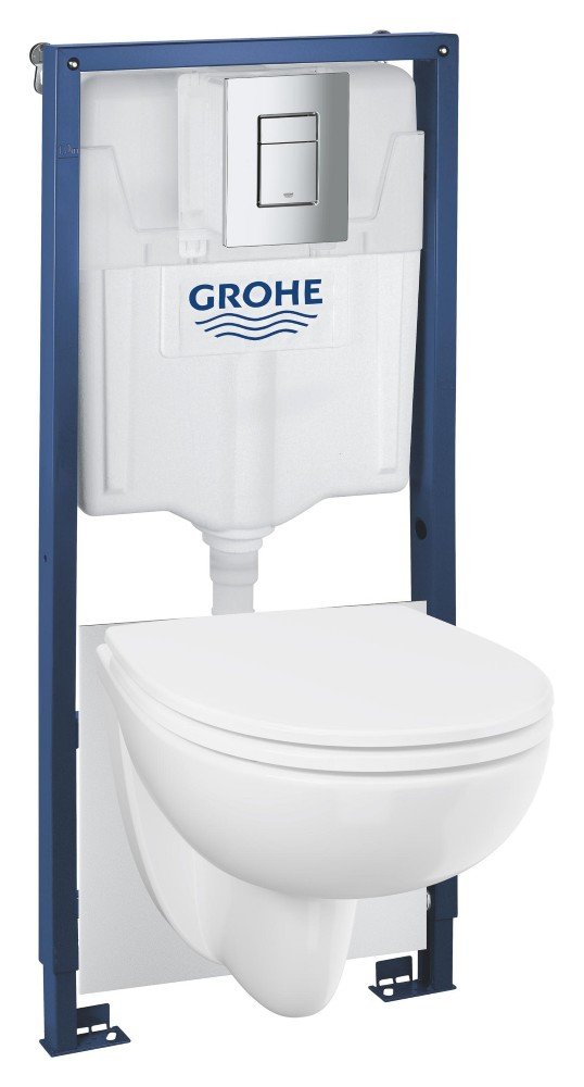 Klozeto komplektas GROHE SOLIDO 5-in-1 BAU CERAMIC: rėmas GROHE Rapid SL, klozetas Grohe Bau Ceramic, mygtukas Grohe Even, chromo sp., laikikliai ir garso izoliacijos tarpinė, 112957SH00