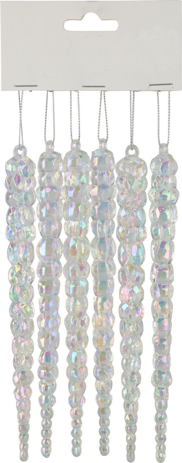 Kalėdinė dekoracija Varvekliai, 6 vnt., pakabinama, perlamutrinės sp., 12 x 1,8 x 25 cm