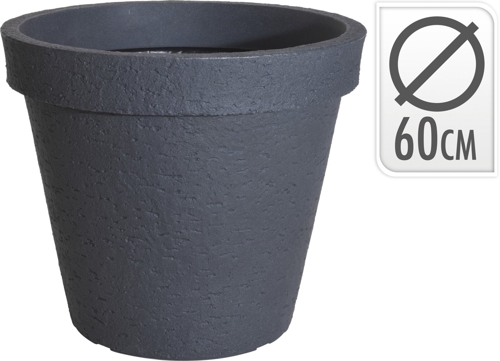 Plastikinis lauko vazonas, akmens dizaino, antracito sp., 60 x 52 cm