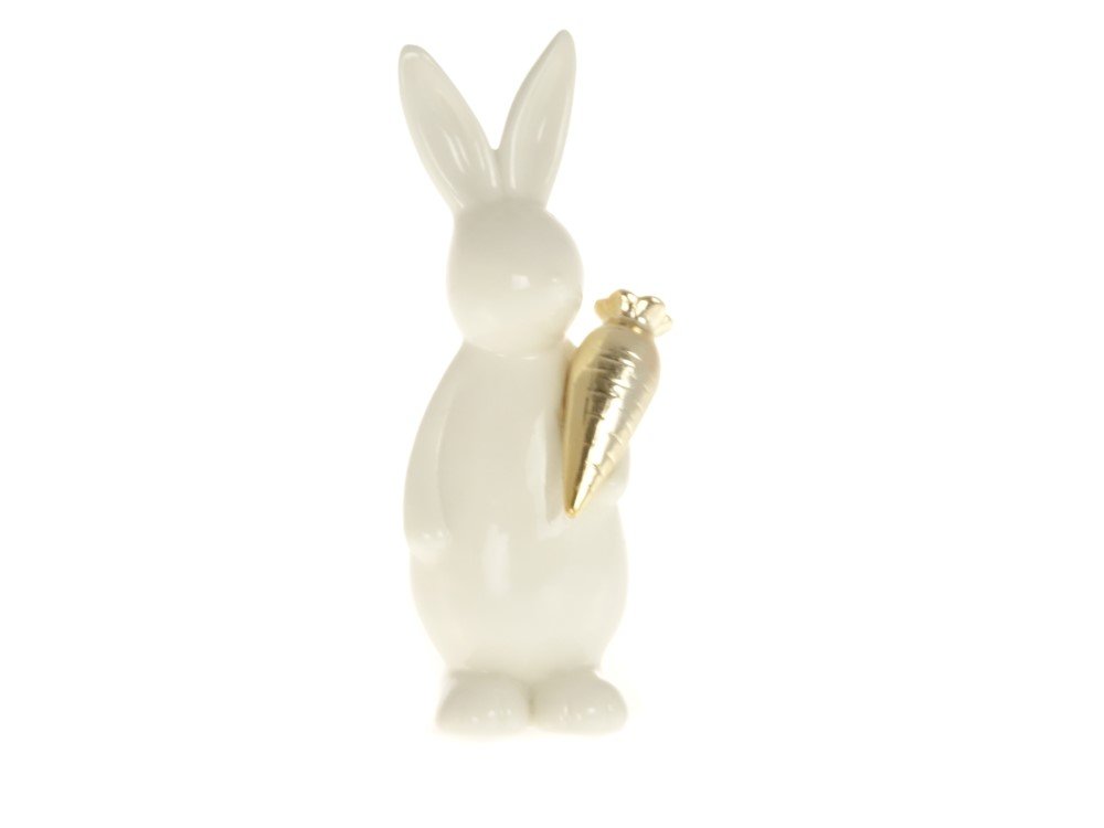 Velykinė dekoracija Zuikis Su Auksine Morka, 7 x 6 x 17 cm, keraminė