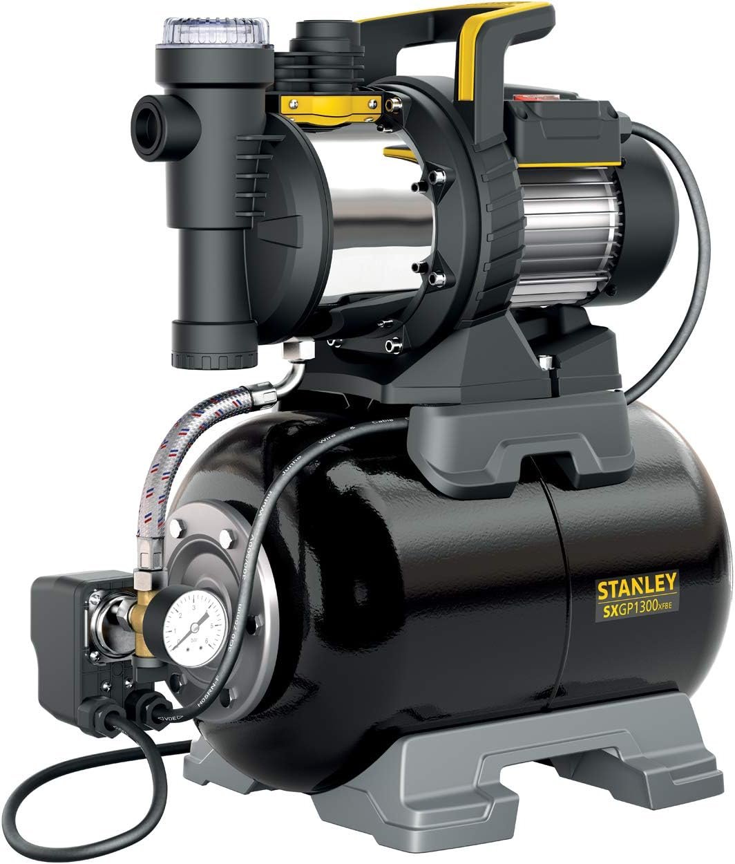 Vandens tiekimo sistema STANLEY SXGP1300XFBE, įsiurbimo gylis 8 m, kėlimo aukštis 50 m, našumas 70 l/min, galia 1300 W