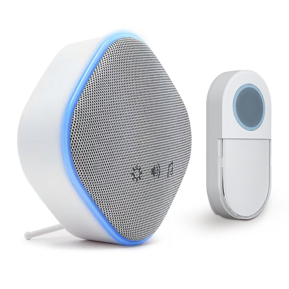 Skambutis ELECTRALINE 59203, belaidis, 200m IP55, 36 melodijos, 4 garso lygiai, CR2032 baterijos komplekte,  baltos sp.