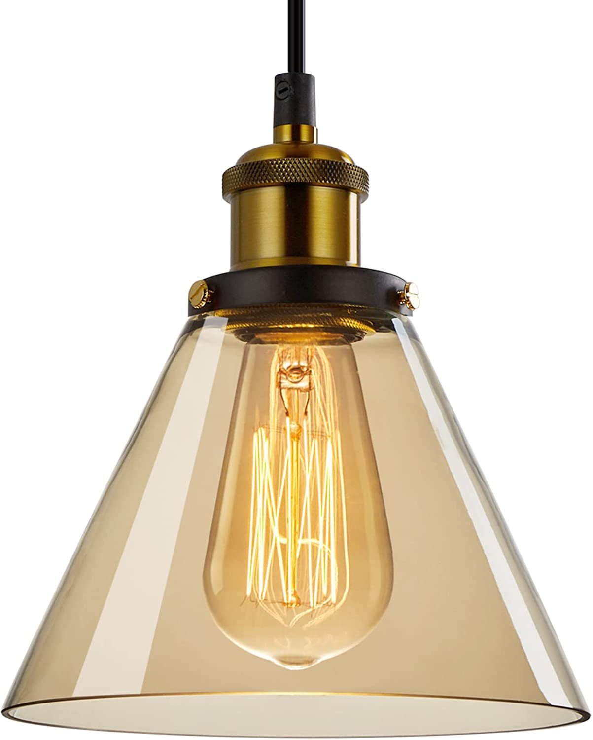 Pakabinamas šviestuvas G.LUX Gt-190-D19-1S-Bl Loft Amber, 1 x E27, 190 mm skersmens gaubtas, juodos/žalvario/gintaro sp.