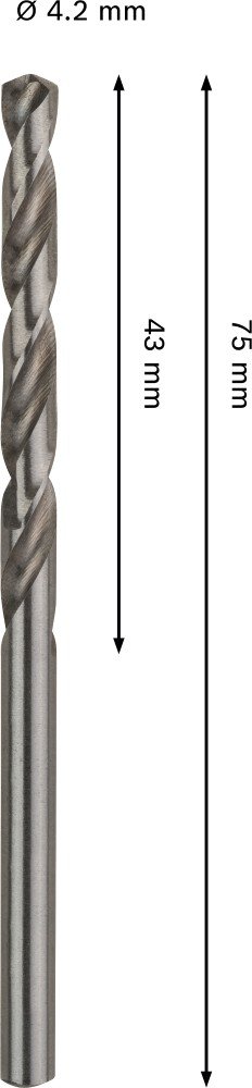Grąžtas metalui BOSCH HSS-G, DIN 338, 4,2 × 43 × 75 mm