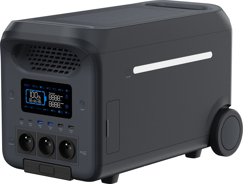 Nešiojama elektros stotelė HINEN PS3000, akumuliatoriaus talpa 2560WH, nuolatinė išvestis 3000W, su ratukais