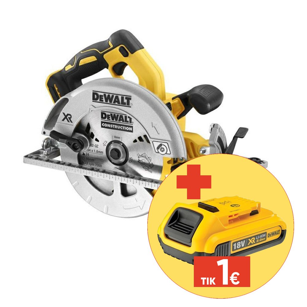 Akumuliatorinis diskinis pjūklas DEWALT DCS572N-XJ, diskas 184 mm, 18 V, be akumuliatorių ir kroviklio