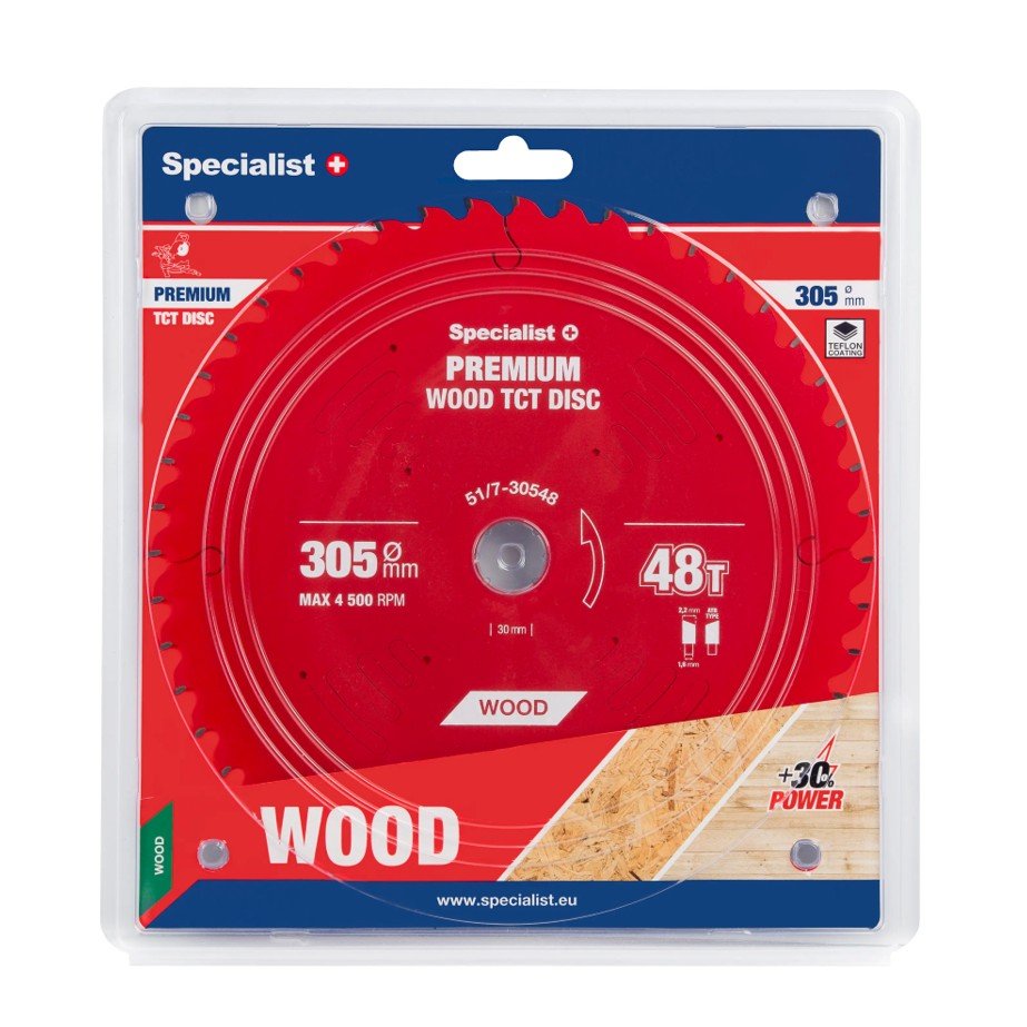 Medienos pjovimo diskas skersinio pjovimo staklėms SPECIALIST+ Wood Premium, 305x30 mm, 48 dantys