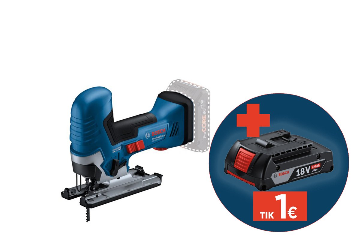 Akumuliatorinis siaurapjūklis BOSCH Professional GST 18V-125 S, Solo, judesių skaičius tuščiąja eiga 500-3500 min-1, be akumuliatoriaus ir kroviklio