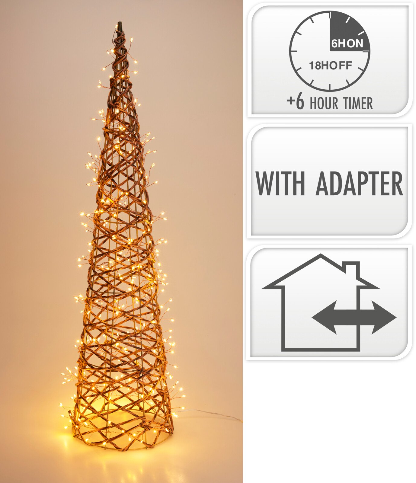 Kalėdinė LED dekoracija Eglutė, geležies viela, šiltos baltos sp., skaidrus kabelis 500 cm, 20 x 20 x 80 cm, lauko naudojimui