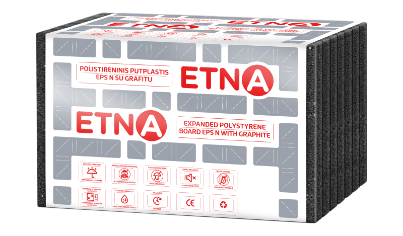 Polistireninis putplastis ETNA EPS 100 N, su grafitu, matmenys 250 x 600 x 1200 mm, 1pak. - 0,36 m³