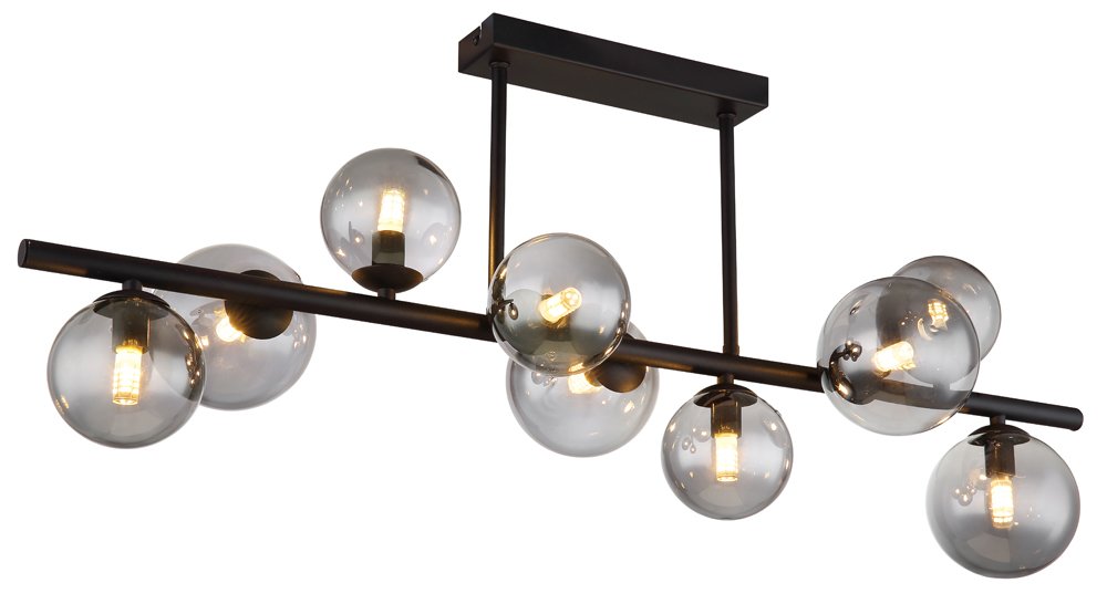 Pakabinamas šviestuvas GLOBO Riha, G9, 870x280x370 mm, komplektacijoje su LED lemputėmis, 9x3,5W, 350 lm, 3000K, 230V, juodos sp.