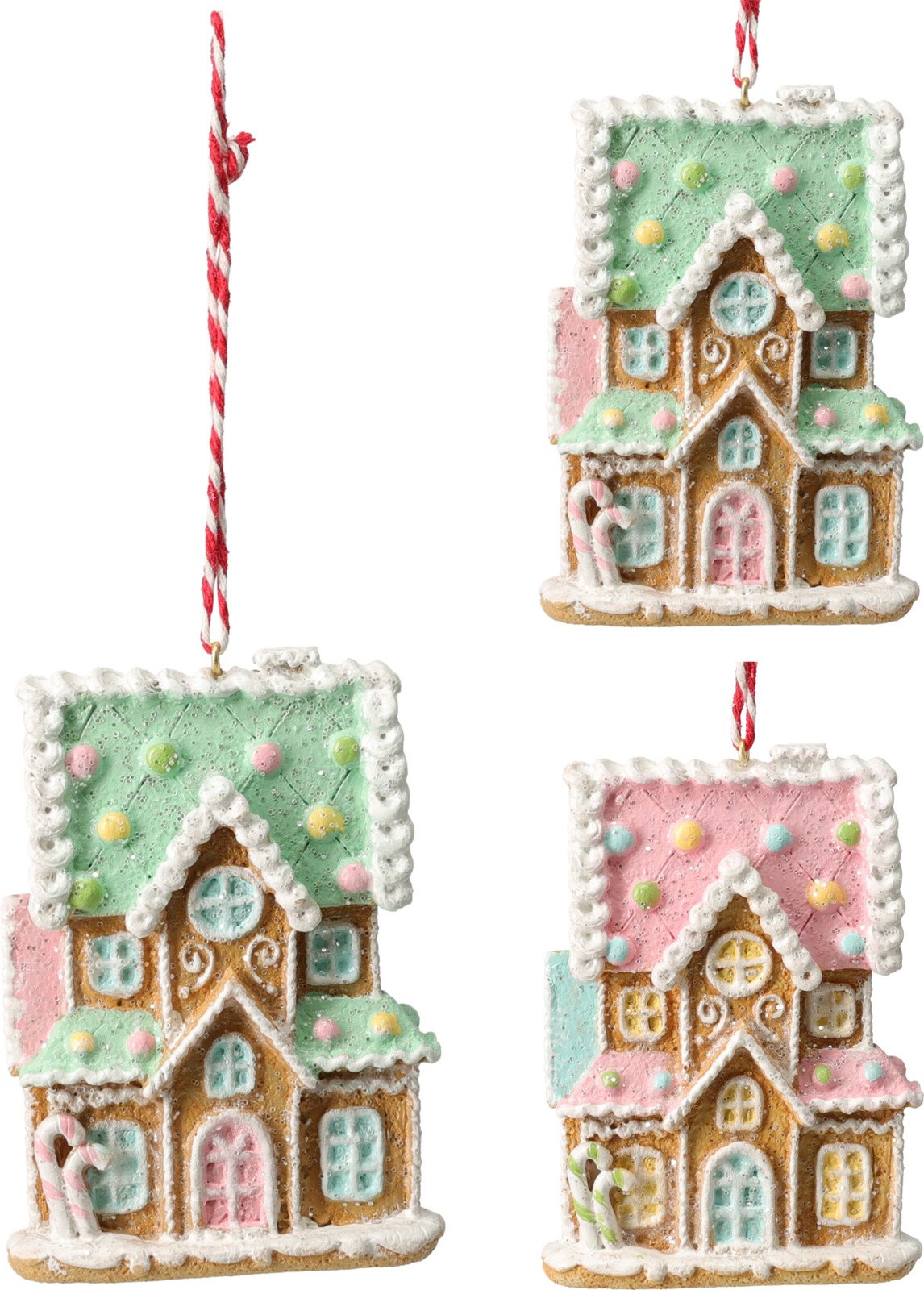 Kalėdinė dekoracija Meduolių namas, pakabinama, 2 skirtingos spalvos, 6,5x 1,5x 9 cm