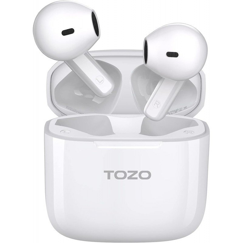 Įkraunamos belaidės ausinės TOZO A3, TWS, Bluetooth 5.3., pilnai pakrautos ausinės su dėklu veikia 22 val., baltos sp.