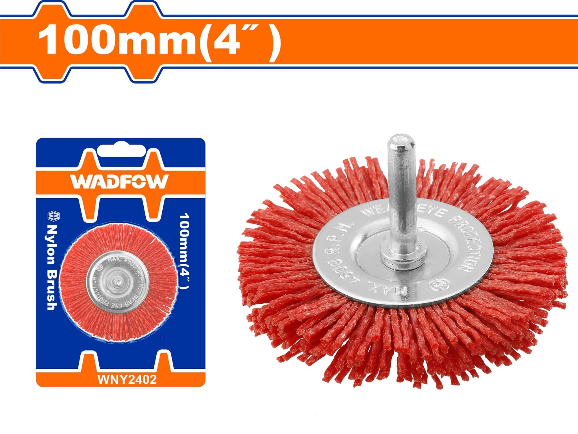 Nailoninis šepetys WADFOW, su koteliu, 100 mm, jungties diametras 6,35 mm (1/4''), WNY2402
