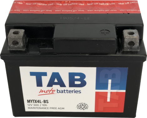 Akumuliatorius TAB, AGM, motociklinis, YTX4LBS, 3AH, 12V, A, 113 x 70 x 85 mm, starterinis, rūgštinis, poliariškumas -+