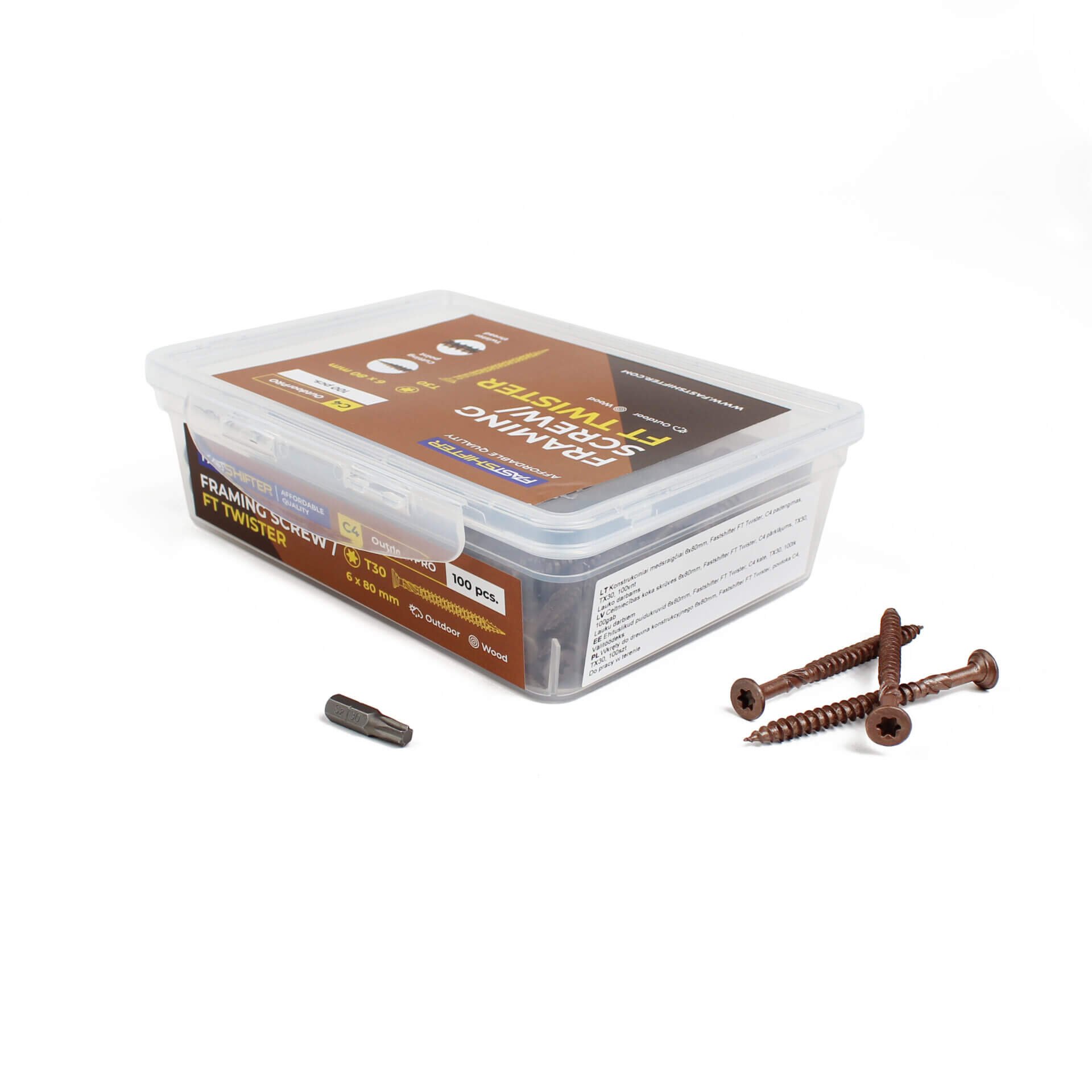 Konstrukciniai medsraigčiai FASTSHIFTER TWISTER,  6 x 80 mm, T30, 100 vnt.